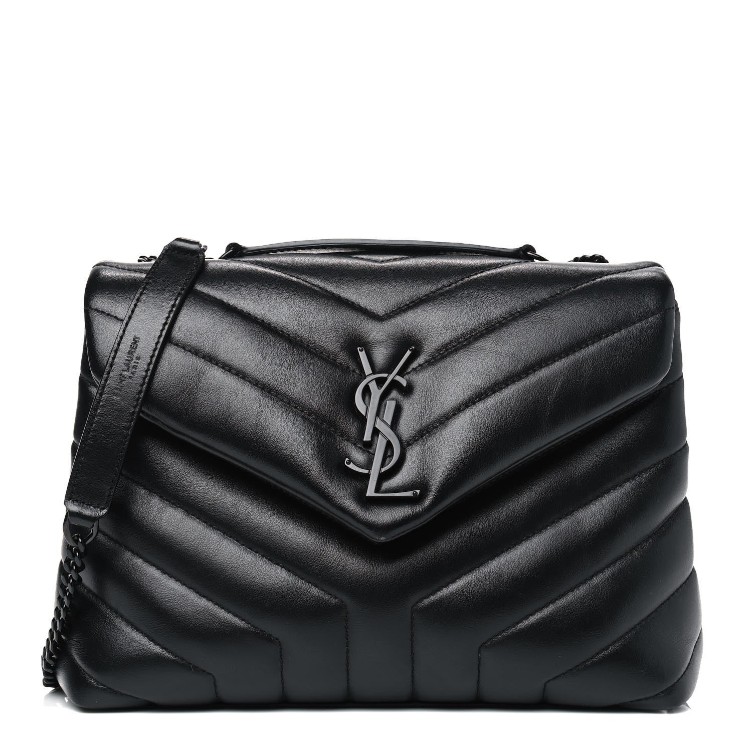 Saint Laurent Calfskin Y Quilted Monogram Small Loulou Chain Satchel Black 1 of 4