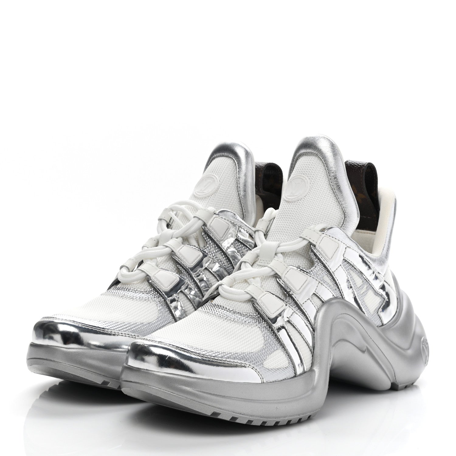 Louis Vuitton Metallic Calfskin Technical Nylon LV Archlight Sneakers 39 White Silver 3 of 8
