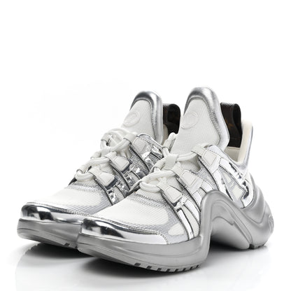 Louis Vuitton Metallic Calfskin Technical Nylon LV Archlight Sneakers 39 White Silver 3 of 8