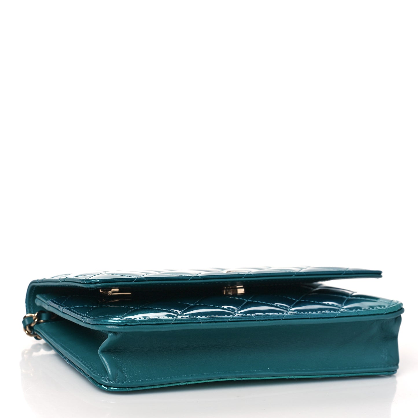 Shaded Patent Calfskin Quilted Wallet On Chain WOC Green Blue