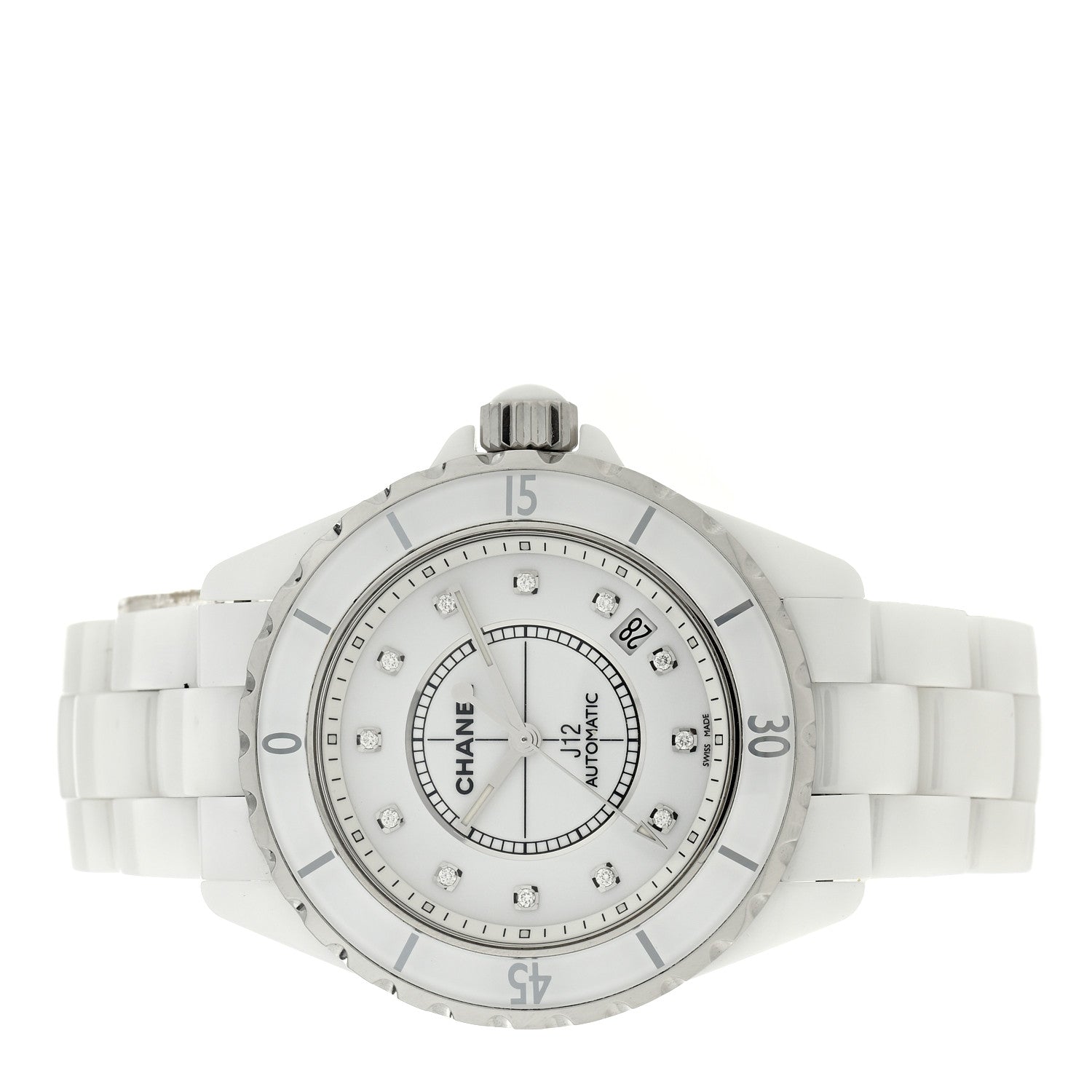 Chanel Stainless Steel Ceramic Diamond 38mm J12 Automatic Watch White 2 of 5