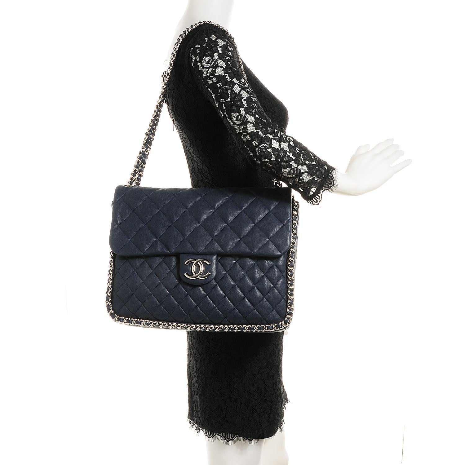 Chanel Washed Lambskin Chain Around Maxi Flap Navy 2 of 8
