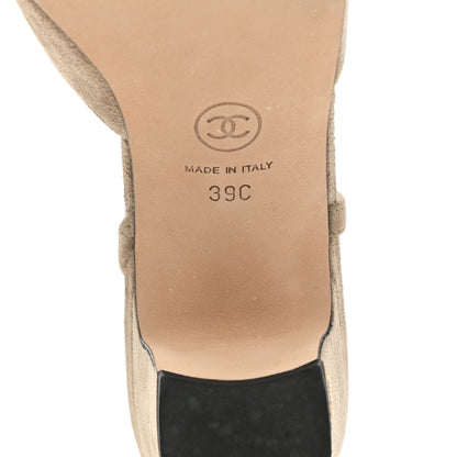 Chanel Kid Suede Grosgrain Cap Toe CC Slingback Sandals 39 Beige Black 6 of 9