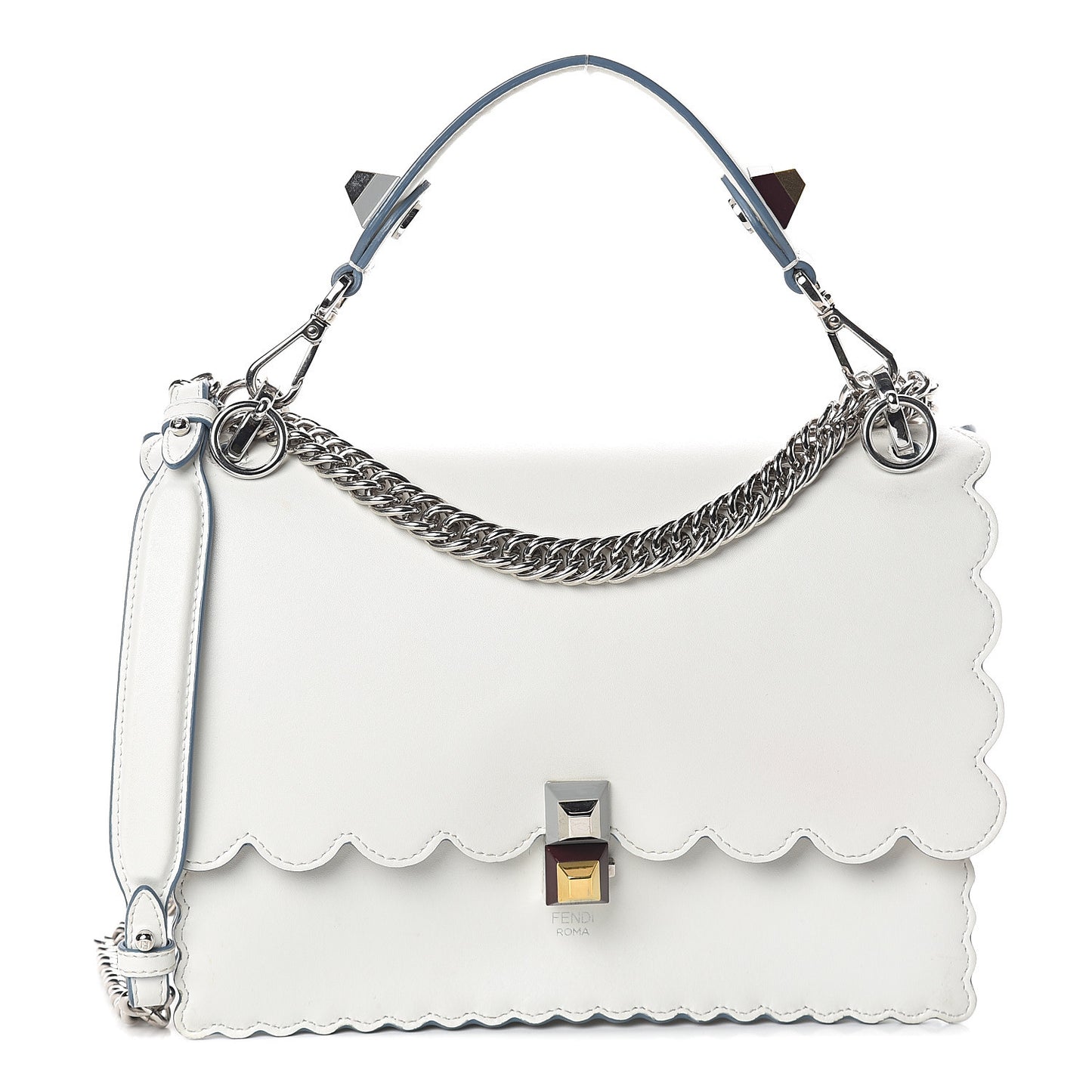 Vitello Liberty Scalloped Studded Kan I Shoulder Bag Bianco
