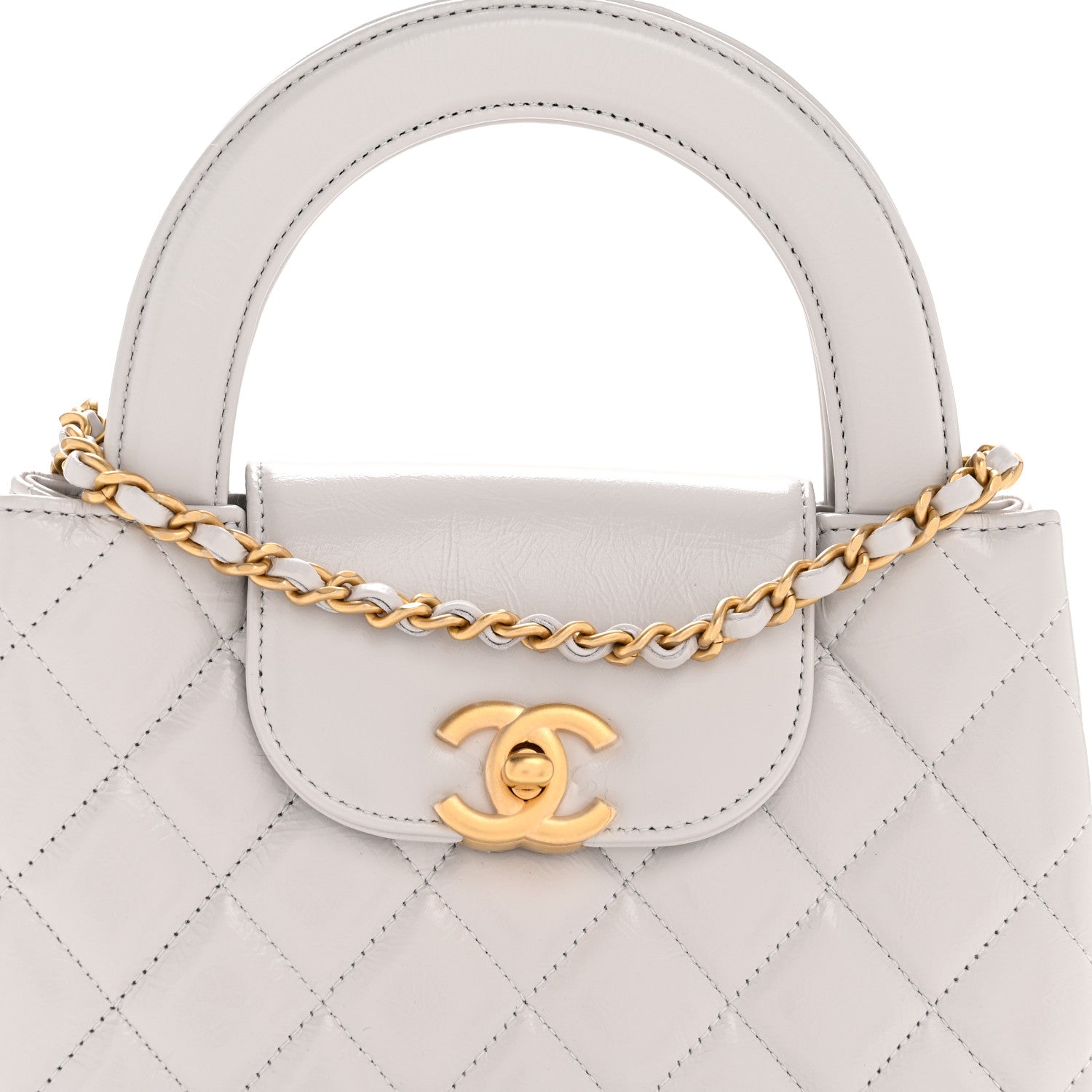 Chanel Shiny Aged Calfskin Quilted Nano Kelly Shopper Light Grey 8 of 10
