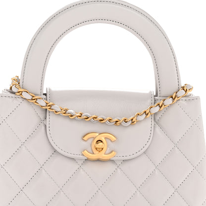 Chanel Shiny Aged Calfskin Quilted Nano Kelly Shopper Light Grey 8 of 10