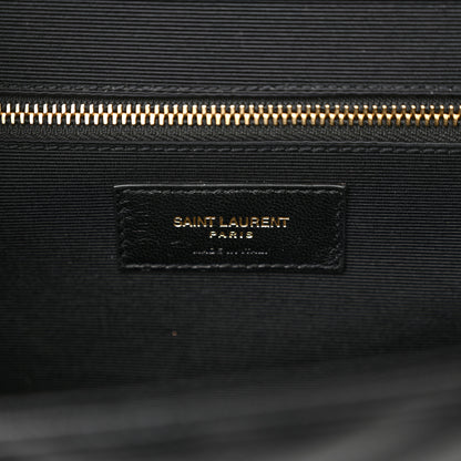 Saint Laurent Grain De Poudre Matelasse Chevron Large Monogram Satchel Black 6 of 10
