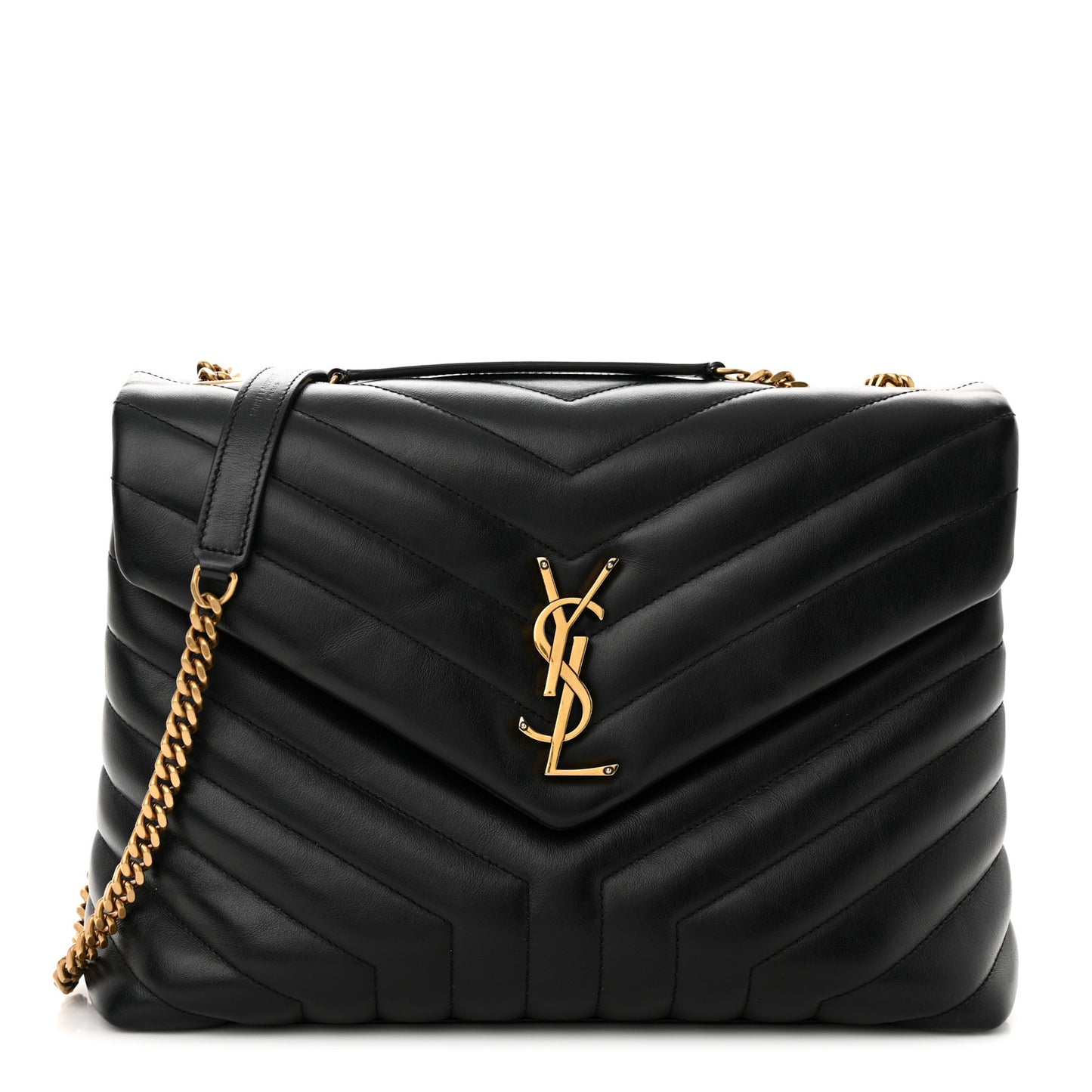 Calfskin Y Quilted Monogram Medium Loulou Chain Satchel Black