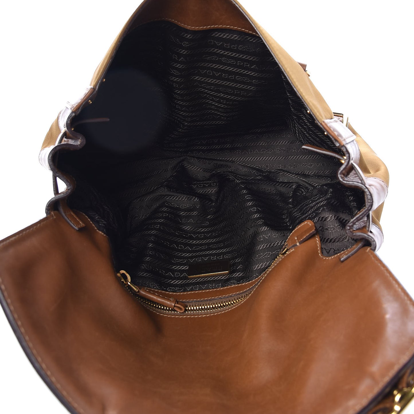 Tessuto Nylon Calfskin Shoulder Bag Brown