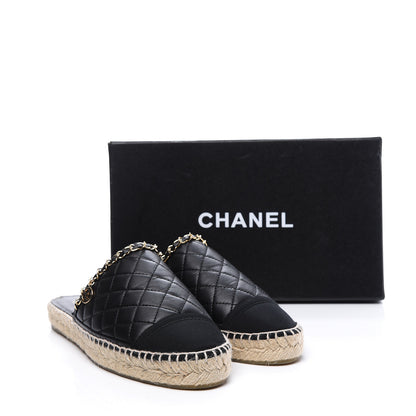 Chanel Lambskin Grosgrain Quilted CC Chain Espadrille Mules 40 Black 10 of 10