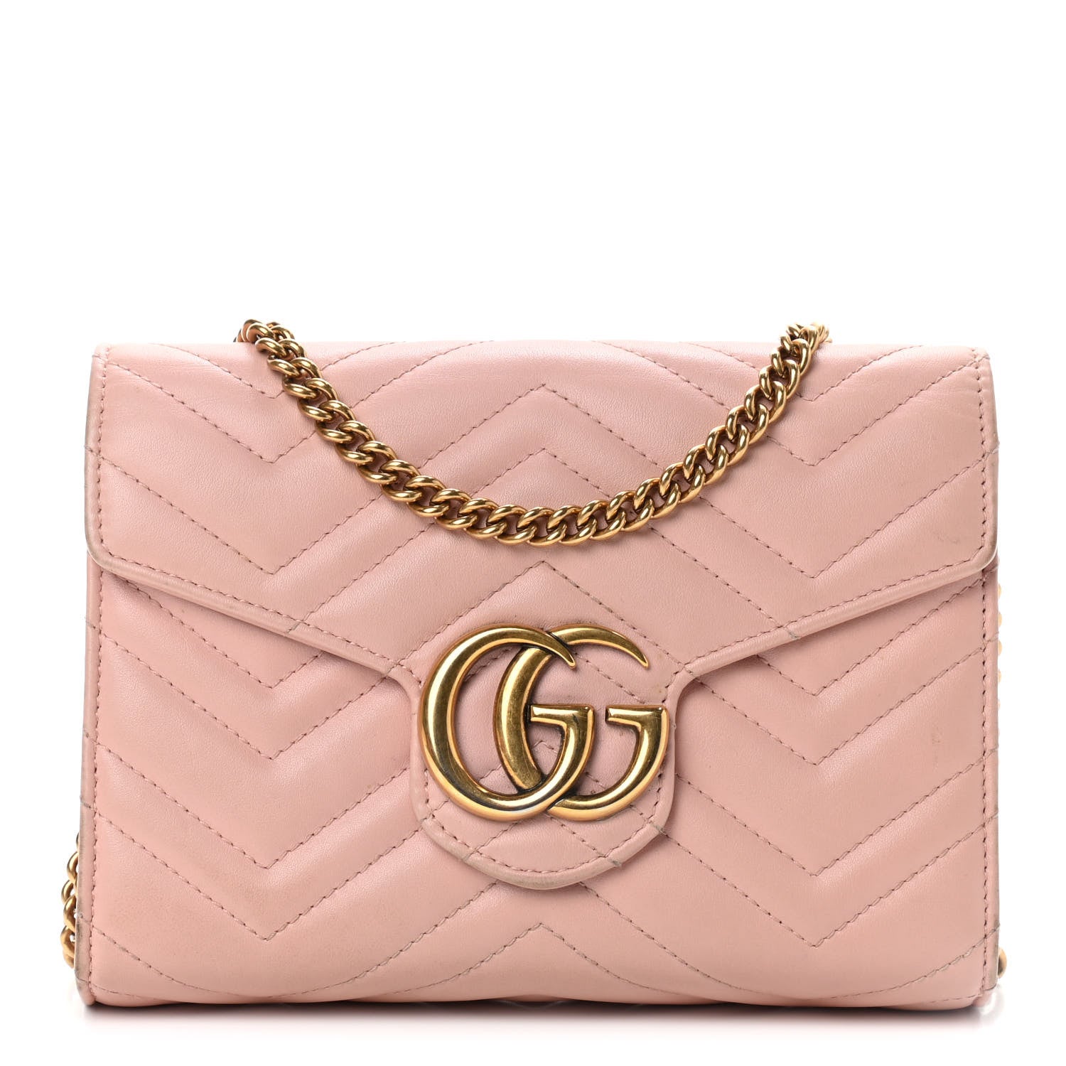 Gucci Calfskin Matelasse GG Marmont Chain Wallet Perfect Pink 1 of 10