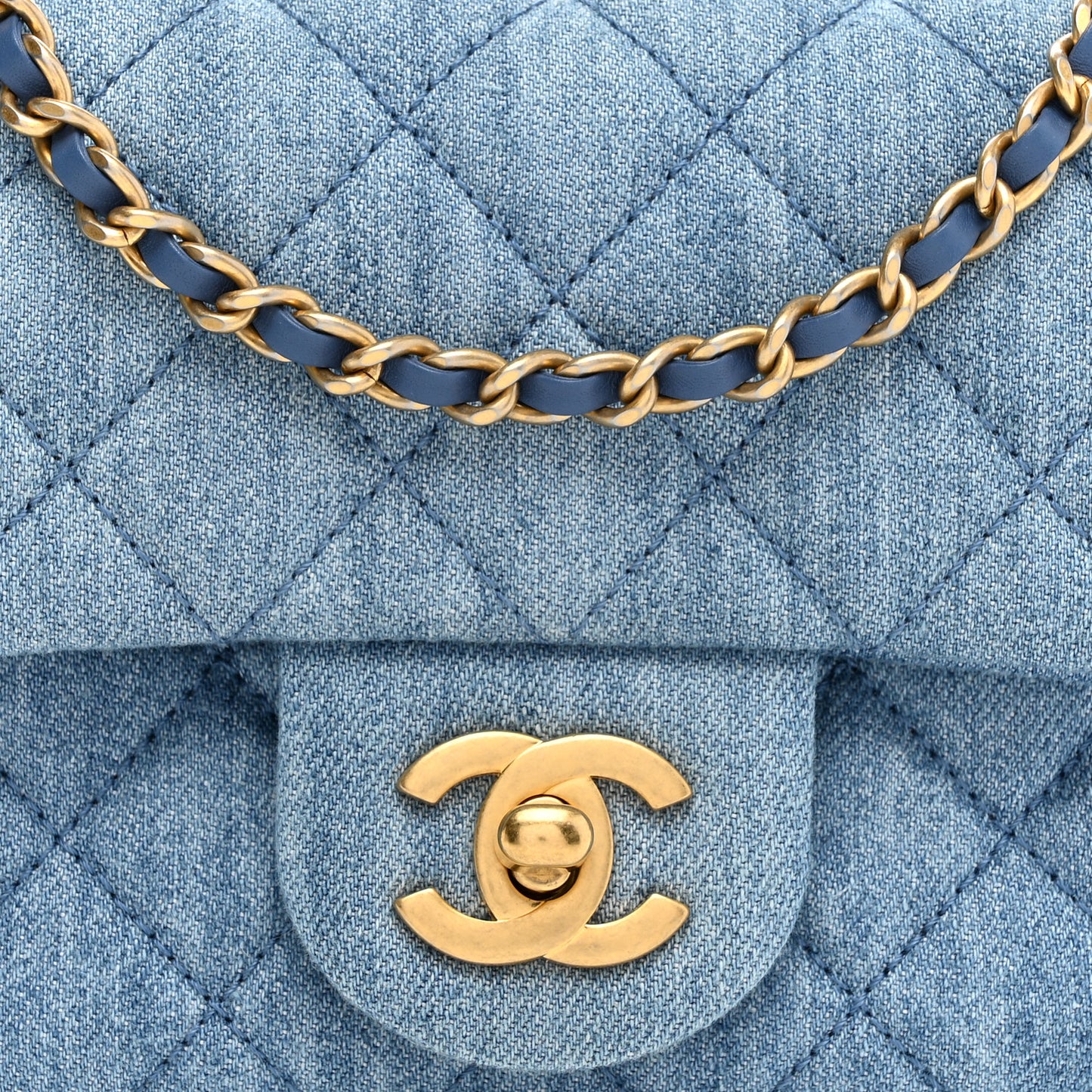 Denim Quilted Mini Pearl Crush Flap Blue
