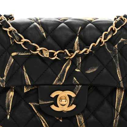 Chanel Crumpled Calfskin Printed Quilted Mini Rectangular Flap Black Gold 8 of 10