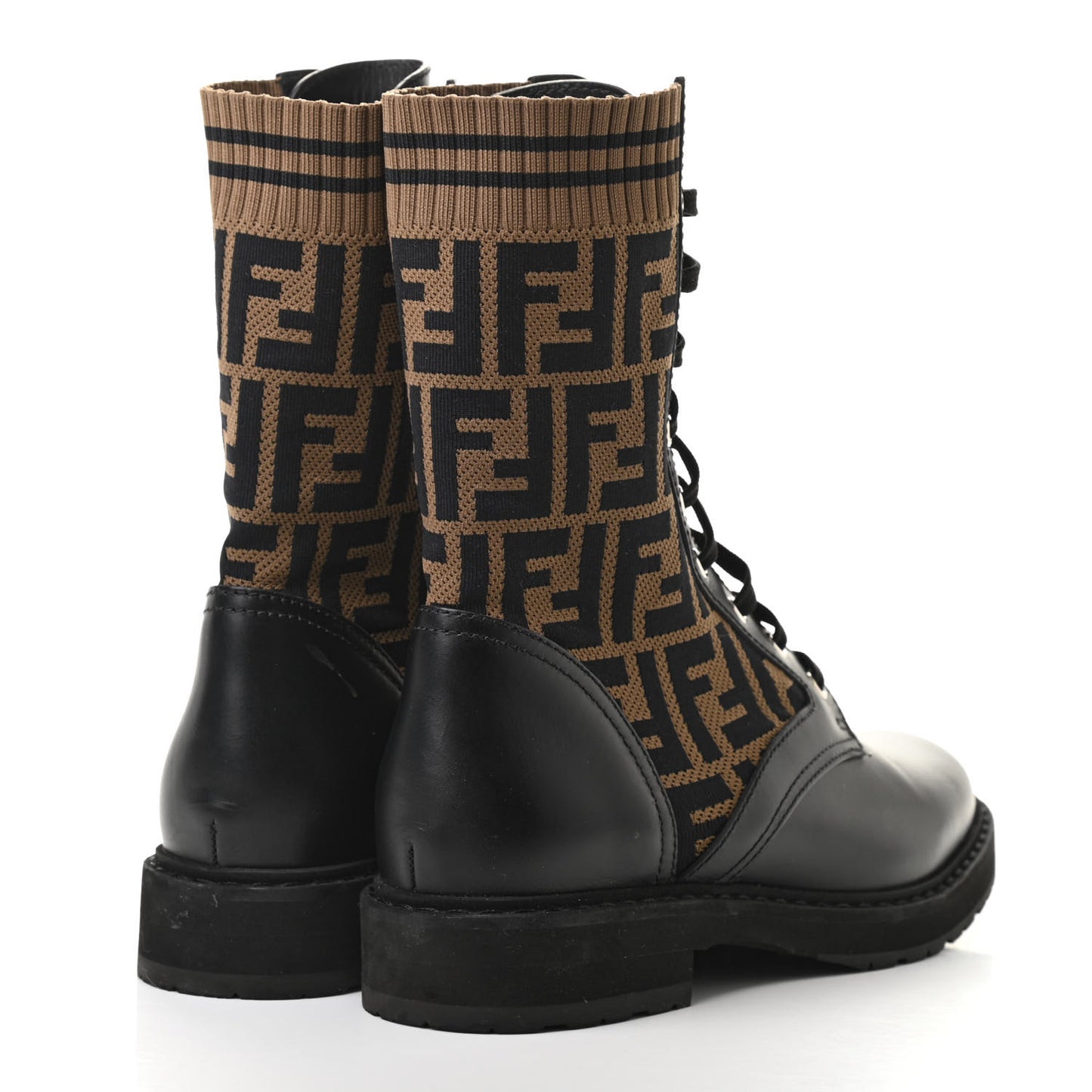 Calfskin Stretch Fabric FF Rockoko Biker Boots 39.5 Black Tobacco