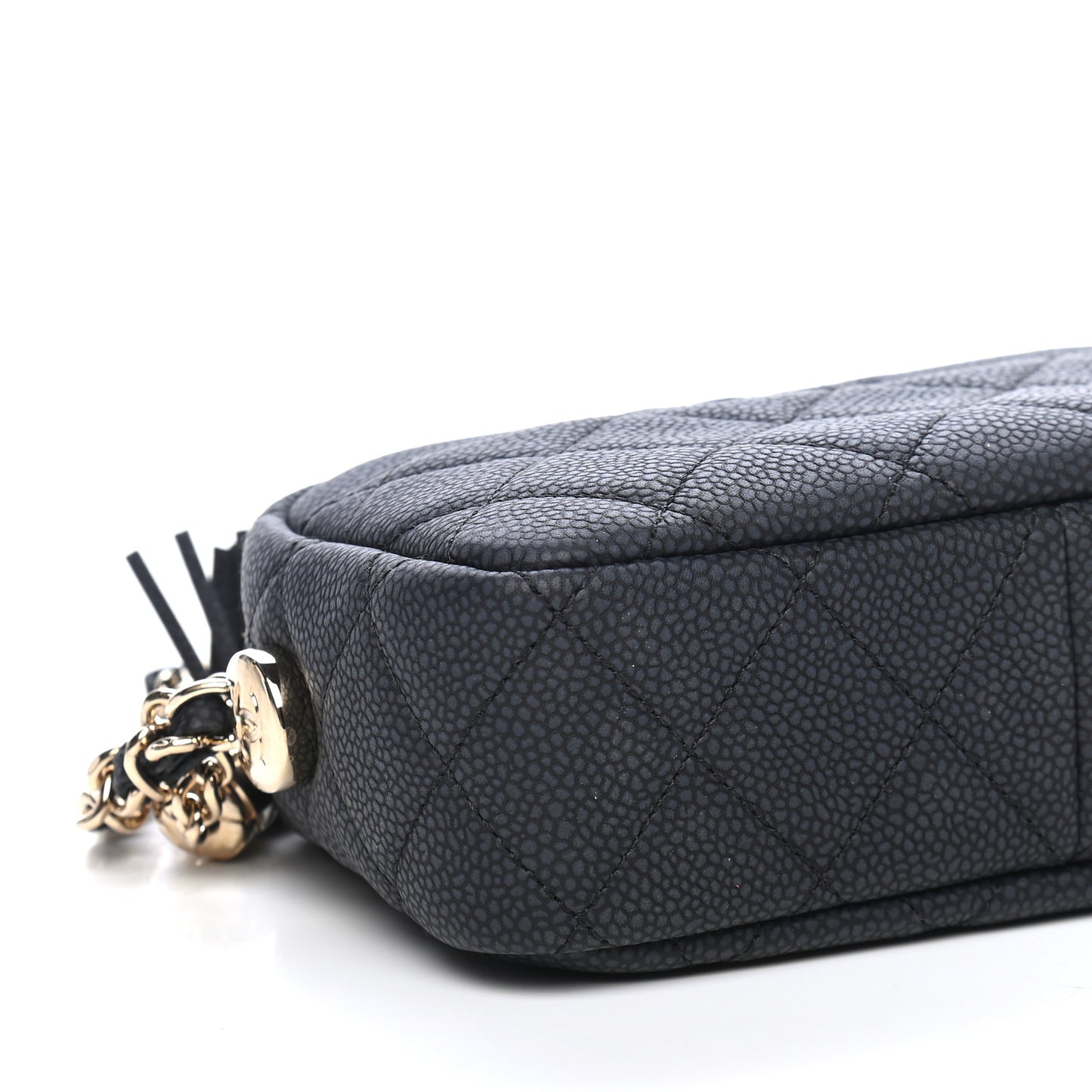 Iridescent Caviar Quilted Mini Coco Tassel Camera Case Black