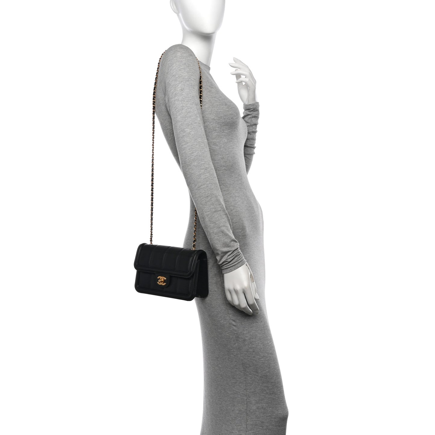 Lambskin Calfskin Mini Chocolate Bar Flap Bag Black