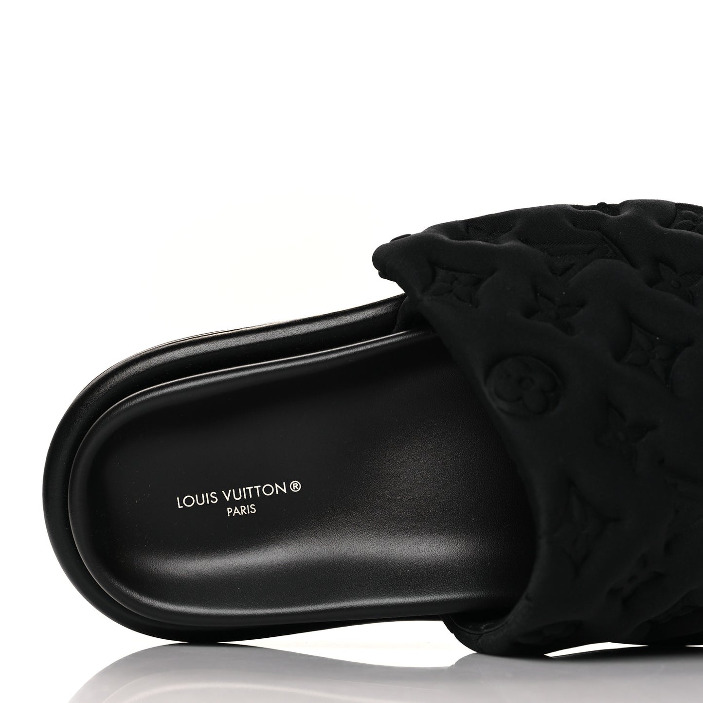 Technical Fabric Embossed Monogram Pool Pillow Comfort Mules 38 Black