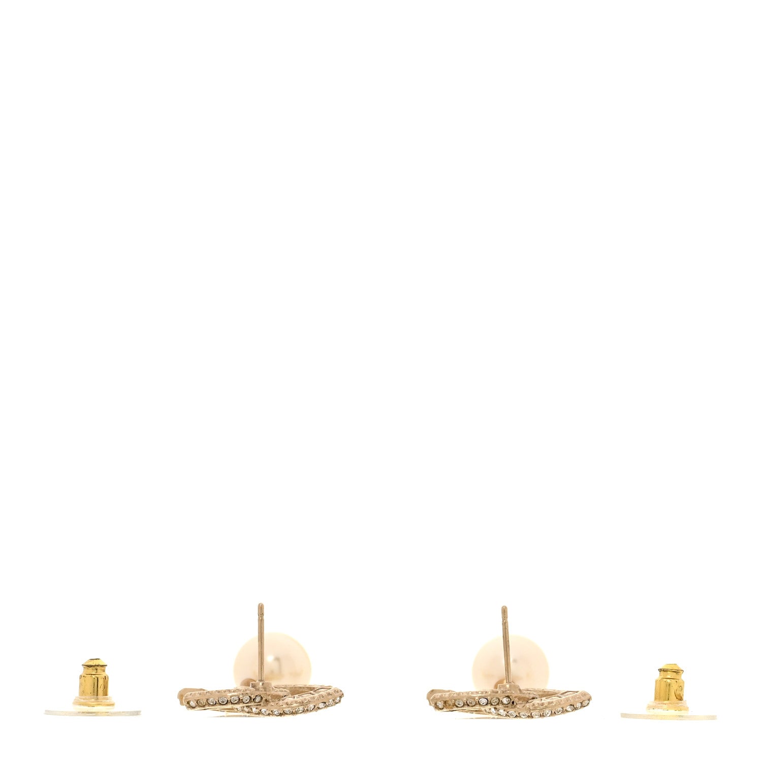 Chanel Crystal Pearl CC Drop Earrings Gold 3 of 5