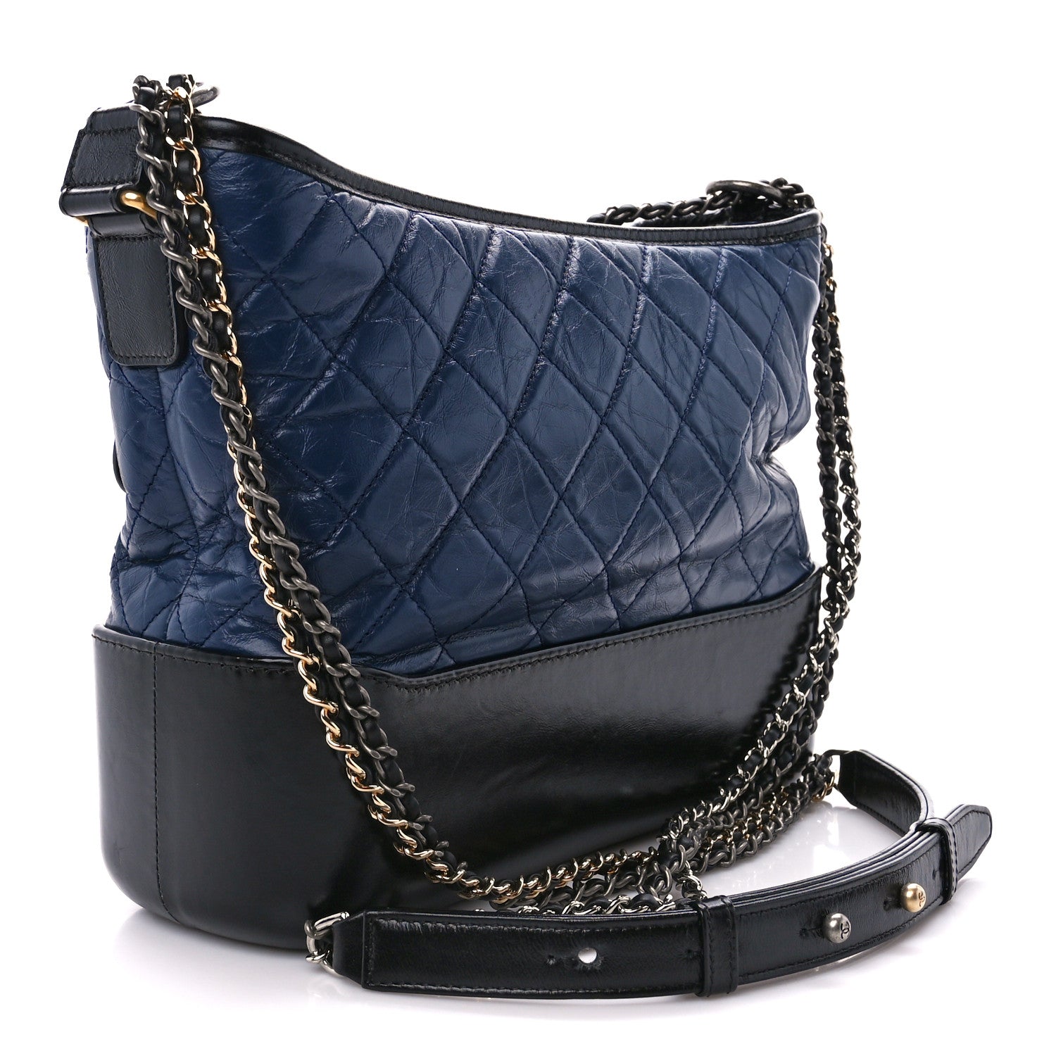 Chanel Aged Calfskin Quilted Medium Gabrielle Hobo Navy Black 3 of 11