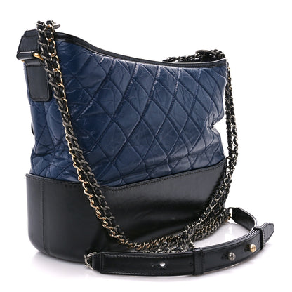 Chanel Aged Calfskin Quilted Medium Gabrielle Hobo Navy Black 3 of 11