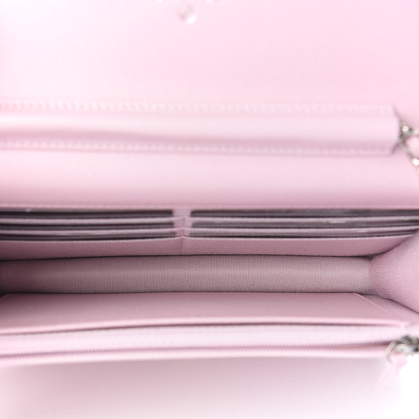 Grained Calfskin Quilted CC Box Wallet On Chain WOC Light Pink