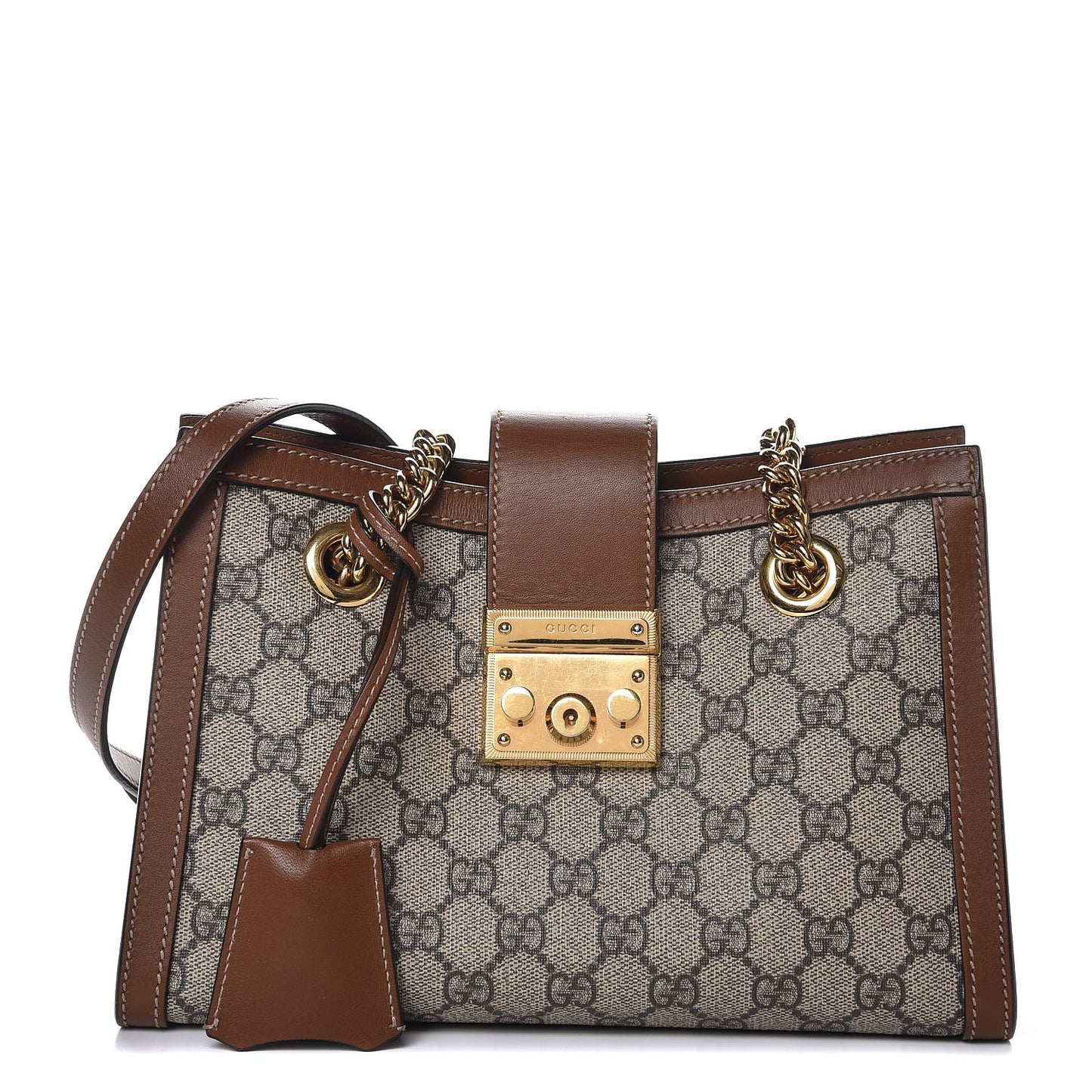 GG Supreme Monogram Calfskin Small Padlock Tote Beige Ebony Tuscany