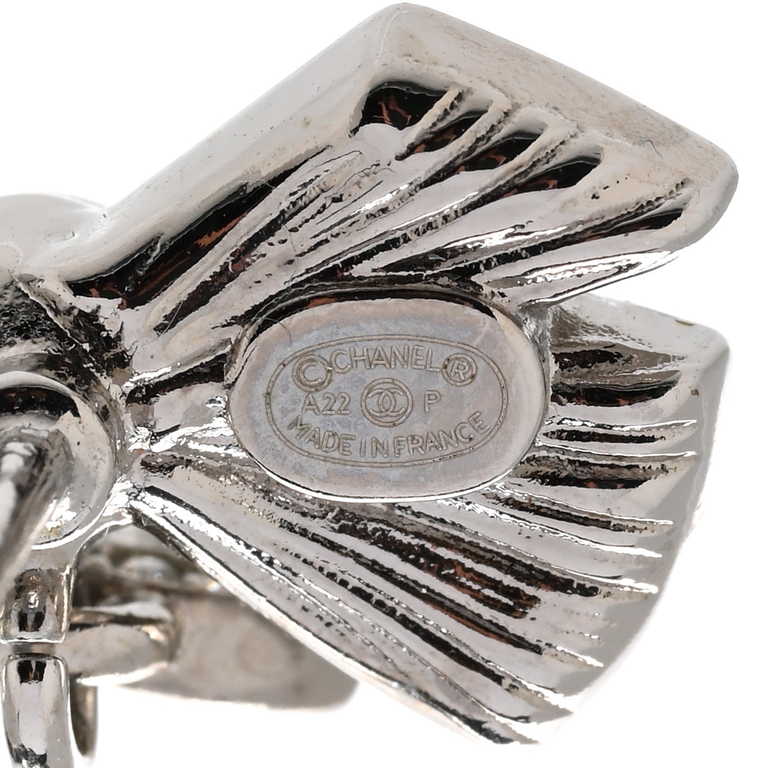 Chanel Crystal Pearl Bow CC Drop Earrings Silver 4 of 4