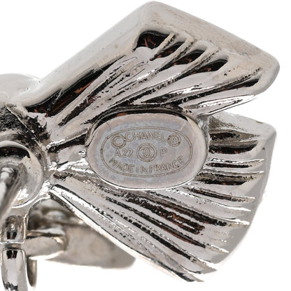 Chanel Crystal Pearl Bow CC Drop Earrings Silver 4 of 4