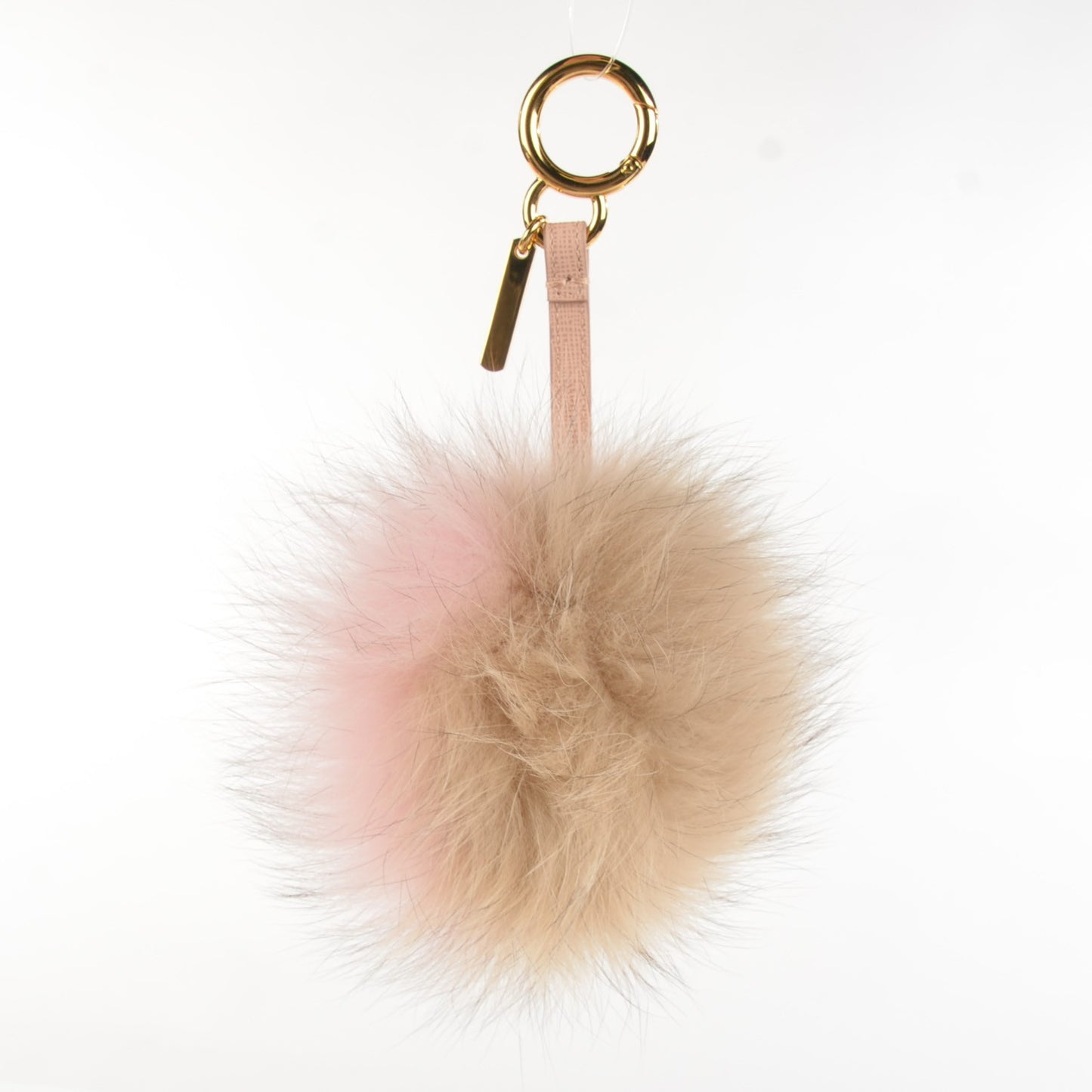Fox Fur Vitello Elite Bi-Color Pom Pom Bag Charm Rosa Cammello Cipria