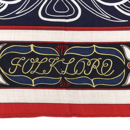 Hermes Cashmere Silk Folklore d'Henri d'Origny Giant Pointe Triangle Shawl Marine Naturel Rouge 3 of 6