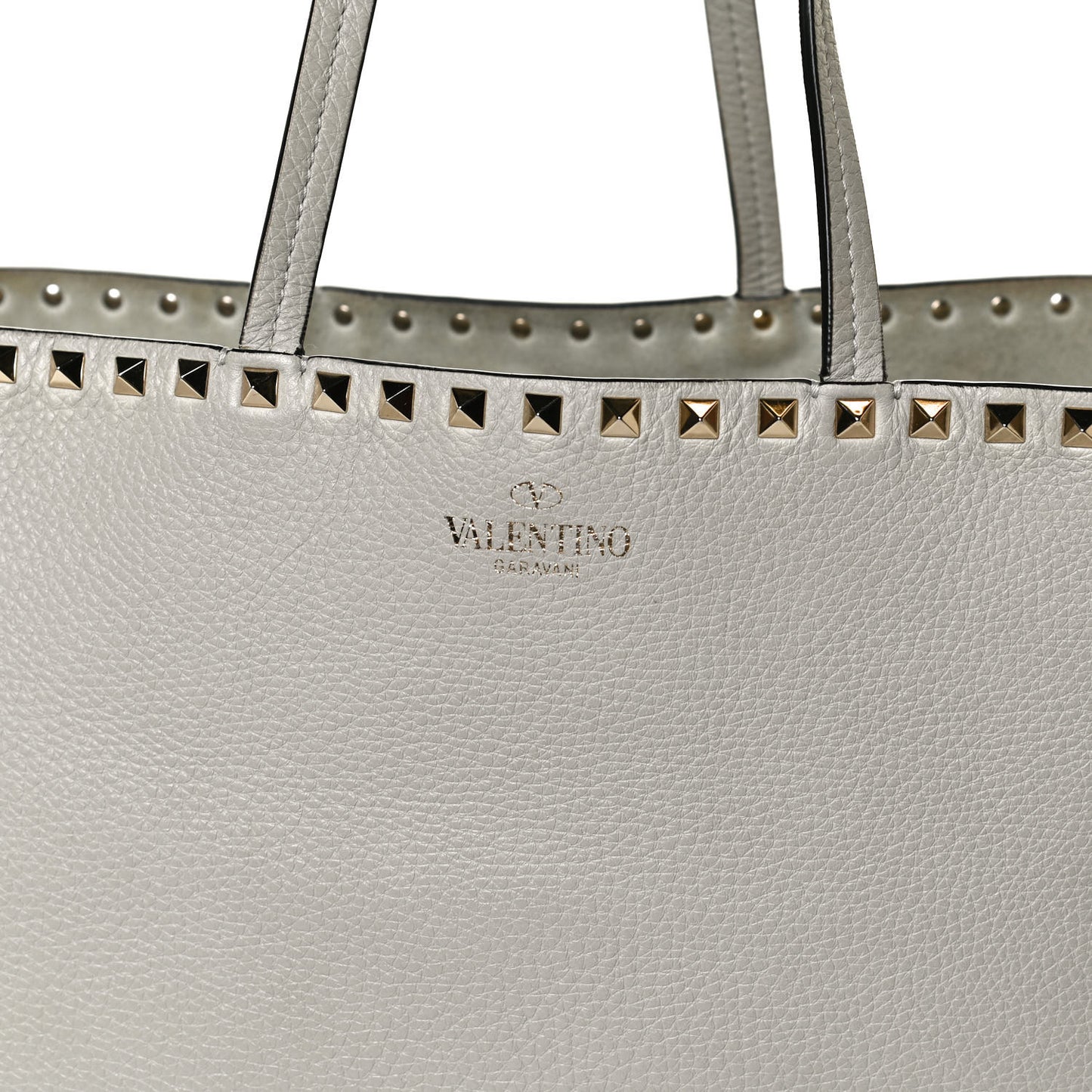 Grained Calfskin Rockstud Shoulder Tote Pastel Grey