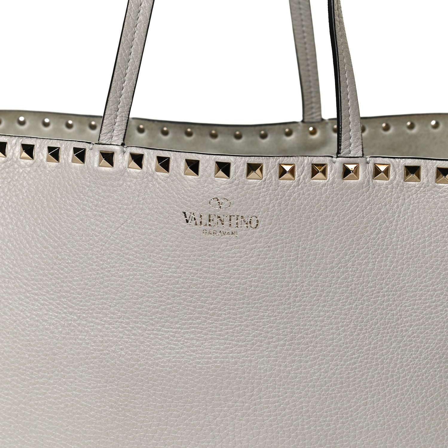 Valentino Garavani Grained Calfskin Rockstud Shoulder Tote Pastel Grey 6 of 14