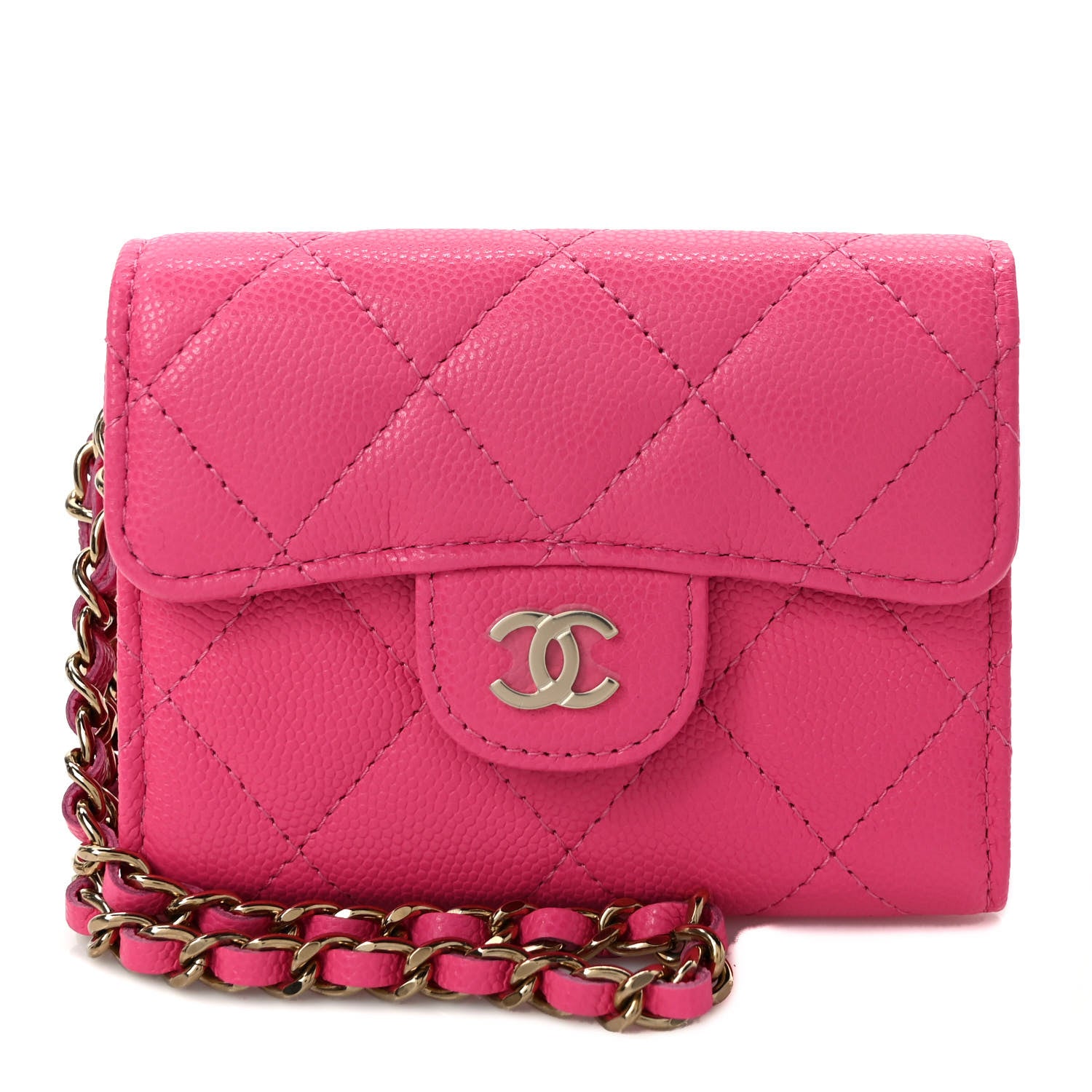 Chanel Caviar Quilted Flap Card Holder Chain Wristlet Rose 1 of 9