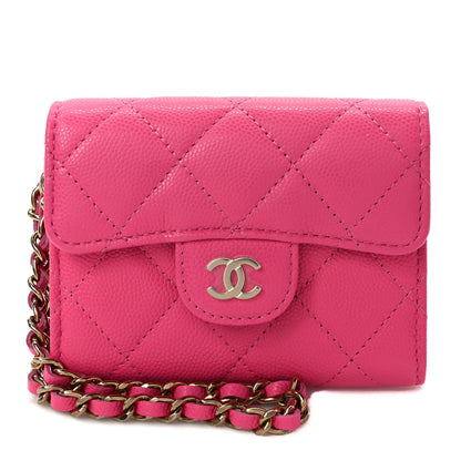 Chanel Caviar Quilted Flap Card Holder Chain Wristlet Rose 1 of 9