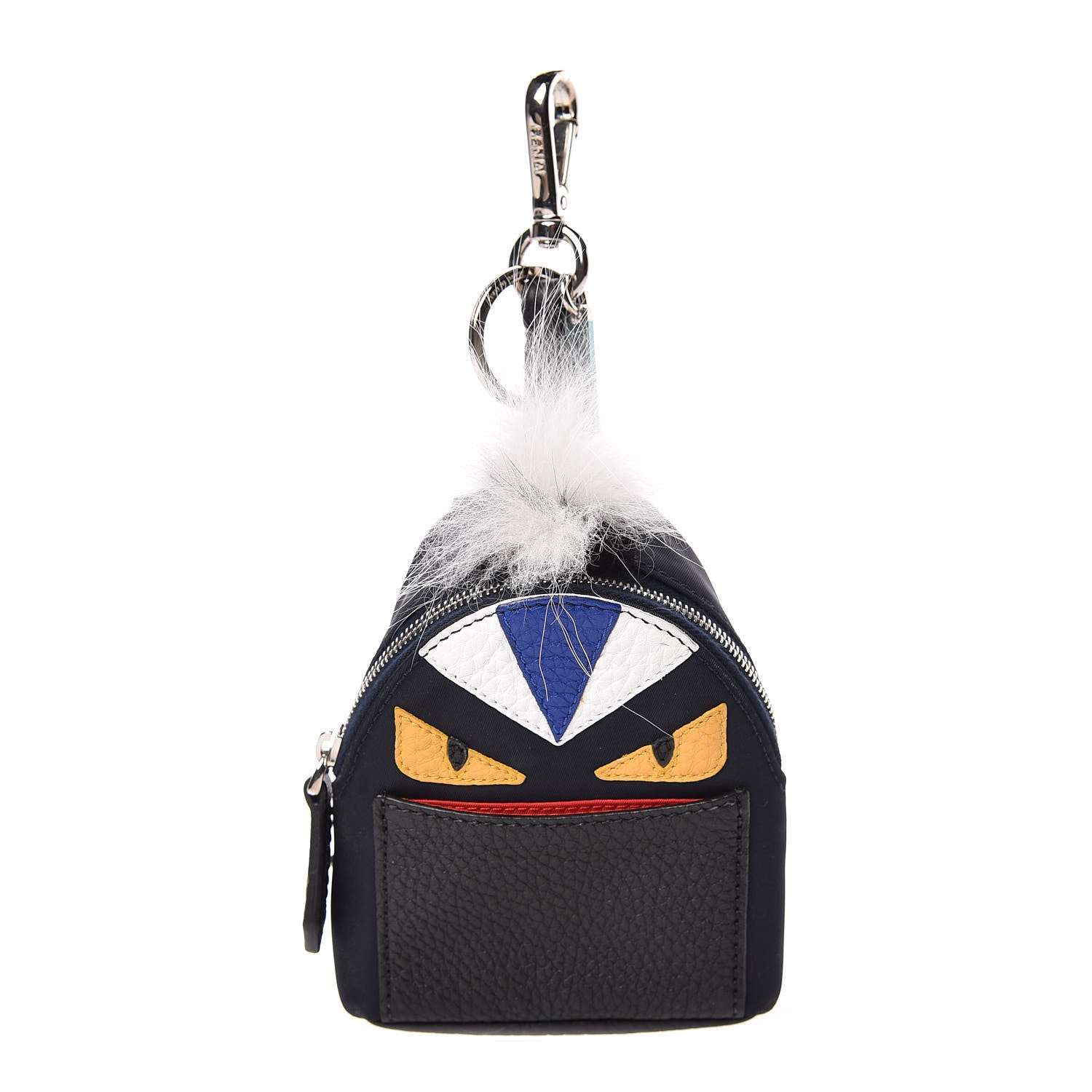Fendi Nylon Cuoio Romano Nutria Fox Fur Monster Eyes Mini Backpack Charm Blue Black Multicolor 1 of 7