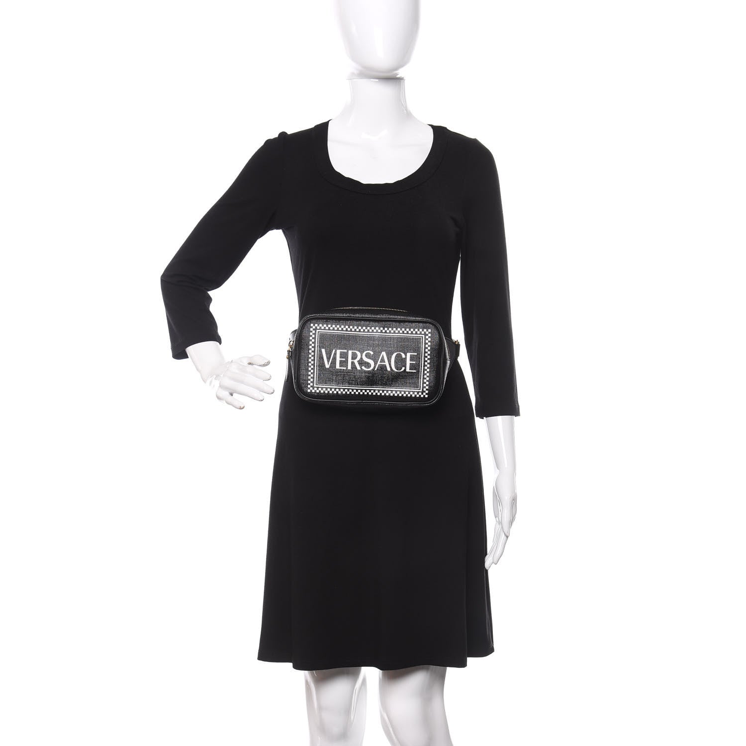 Versace Grained Calfskin 90's Logo Belt Bag Black 2 of 9