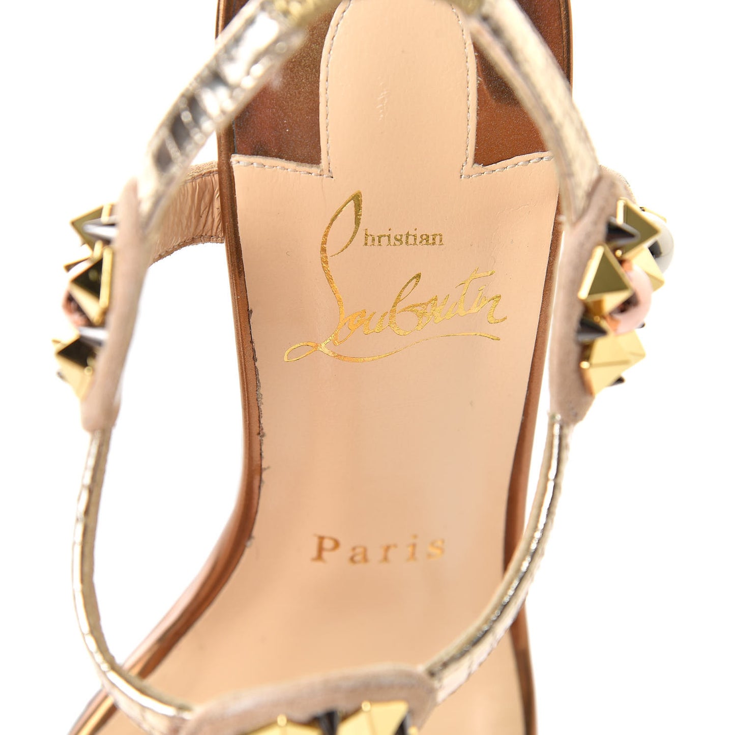 Studded Lame Metallic Patent Kaleitop 85 T-Strap Sandals 36 Doudou