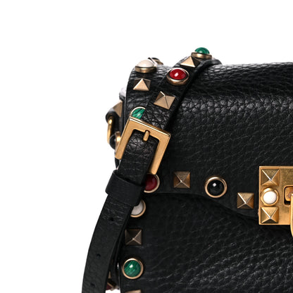 Valentino Garavani Pebbled Calfskin Rockstud Rolling Flip Lock Crossbody Bag Black 9 of 14