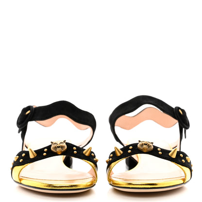 Gucci Velvet Metallic Nappa Spiked Feline Sandals 38 Black Gold 2 of 8