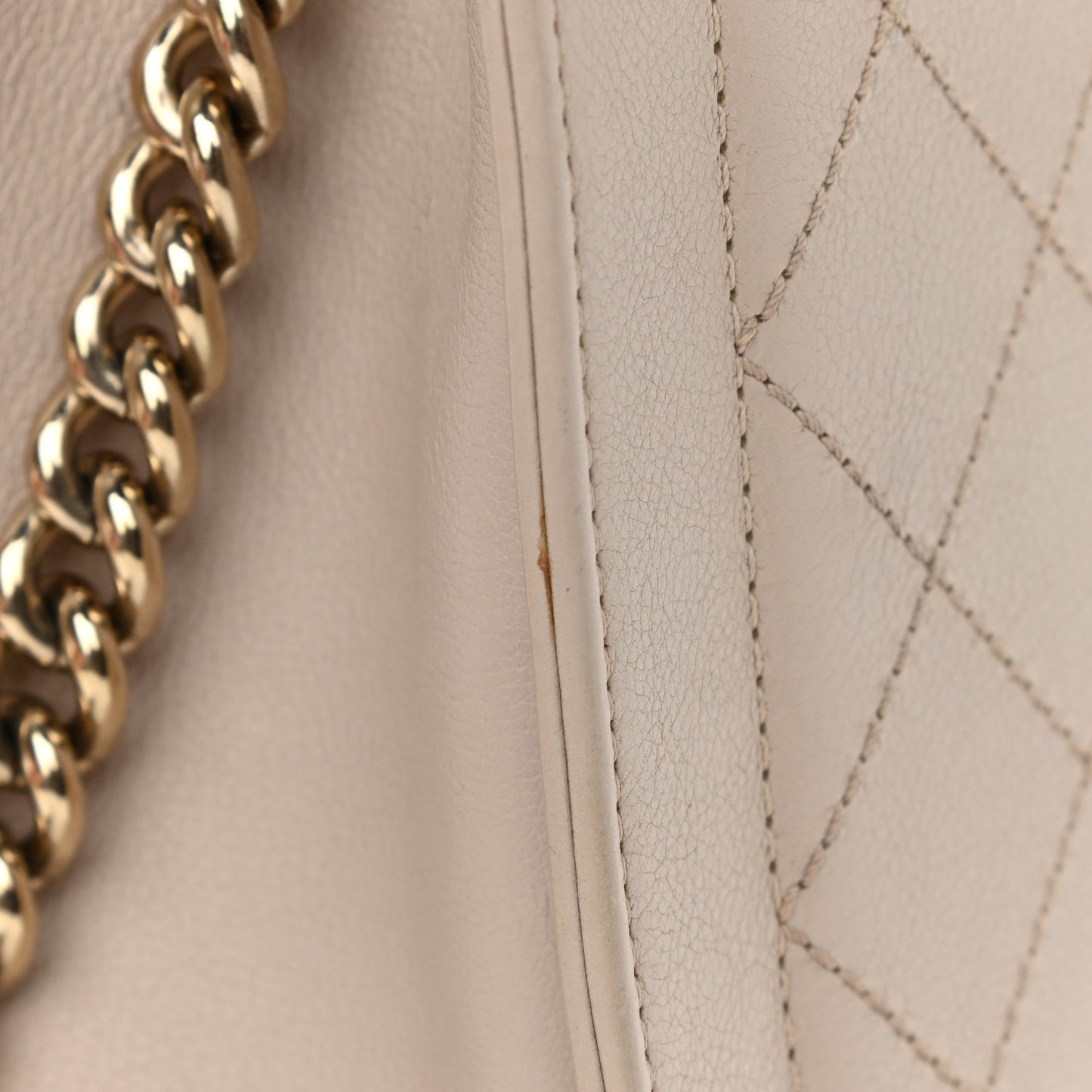Grained Calfskin Stitched Small Label Click Shopper Tote Light Beige
