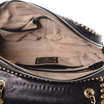 Prada Glace Calf Studded Pushlock Chain Shoulder Bag Black 5 of 11