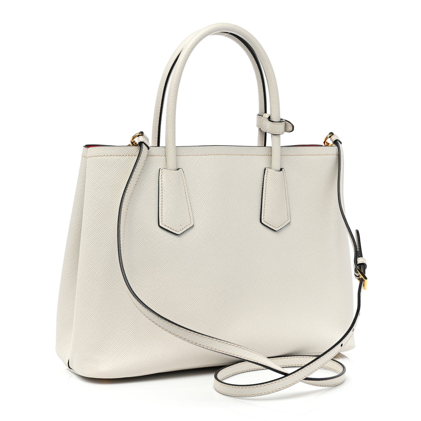 Saffiano Cuir Small Double Bag Talco Fuoco