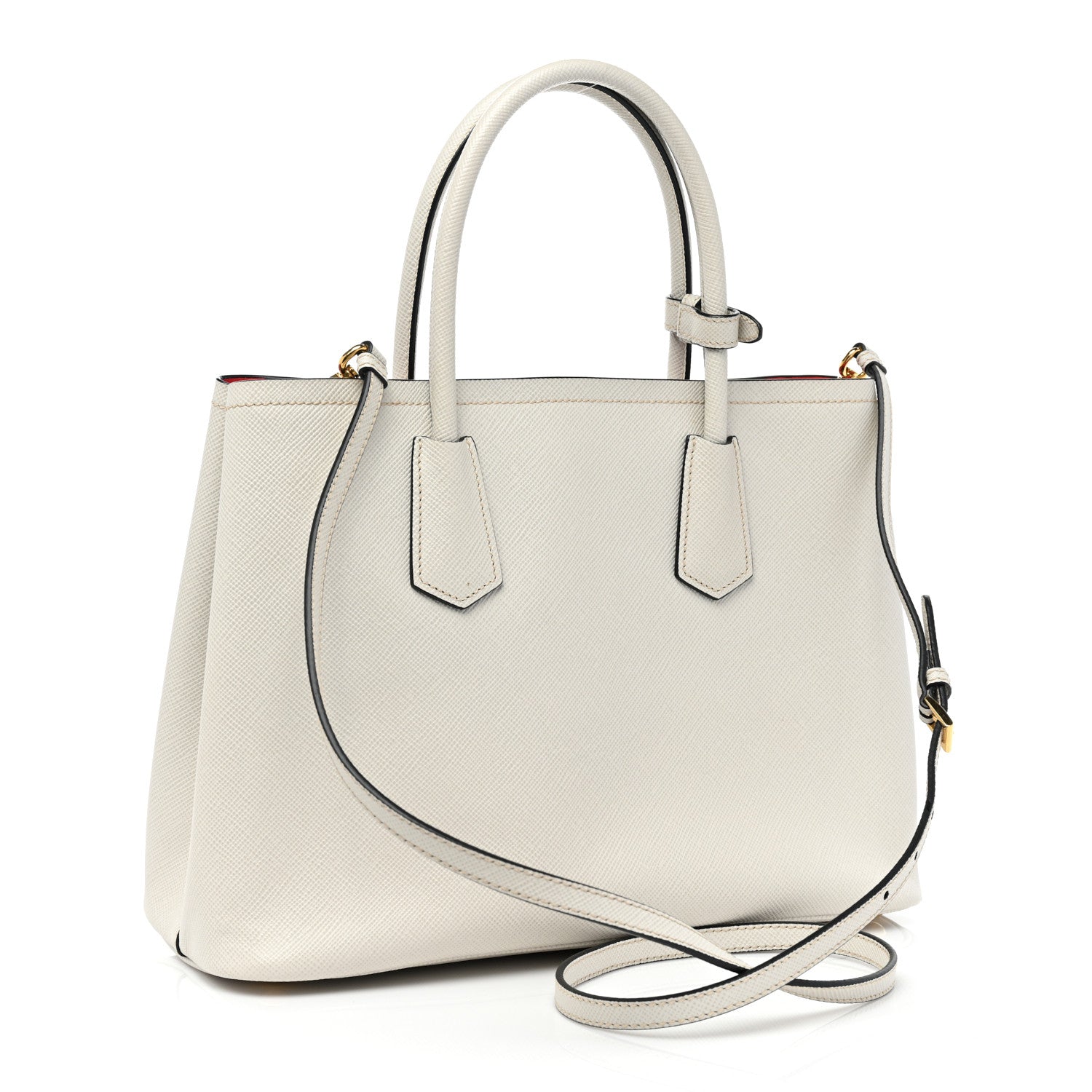 Prada Saffiano Cuir Small Double Bag Talco Fuoco 3 of 10