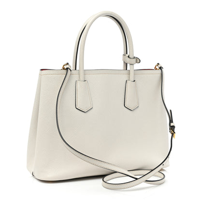 Prada Saffiano Cuir Small Double Bag Talco Fuoco 3 of 10