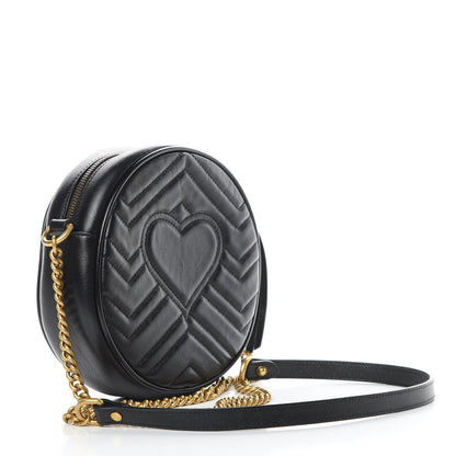Gucci Azalea Calfskin Matelasse Heart Mini GG Marmont Round Shoulder Bag Black 3 of 12