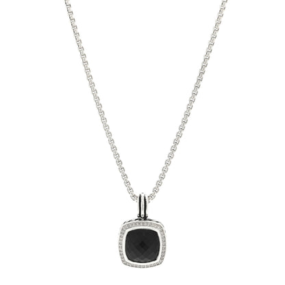 David Yurman Sterling Silver Diamond Black Onyx 11mm Albion Pendant Necklace 1 of 4
