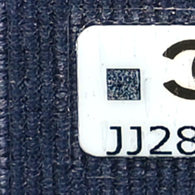 Printed Denim Quilted Card Holder On Chain  Dark Blue