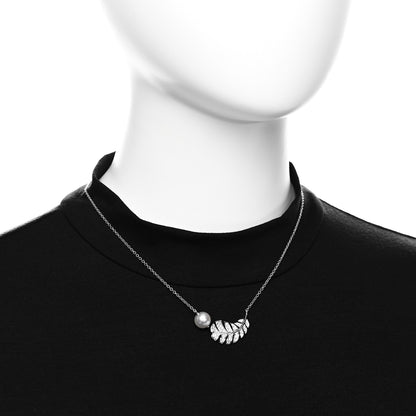 Chanel 18K White Gold Diamond Cultured Pearl Plume De Chanel Necklace 2 of 8