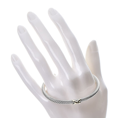 David Yurman Sterling Silver 18K Yellow Gold 4mm X Station Cable Bracelet 2 of 4