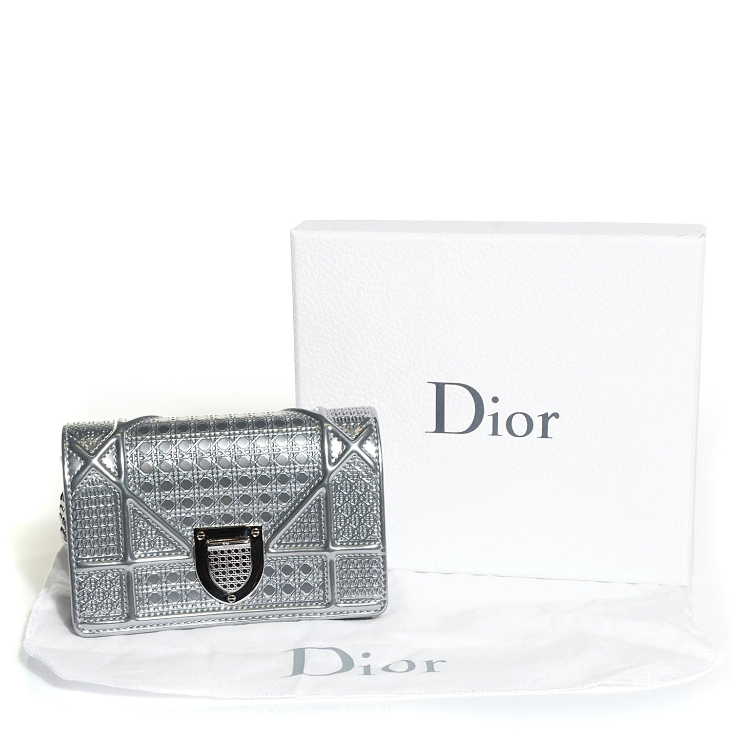 Christian Dior Metallic Patent Micro-Cannage Baby Diorama Flap Bag Silver 4 of 8